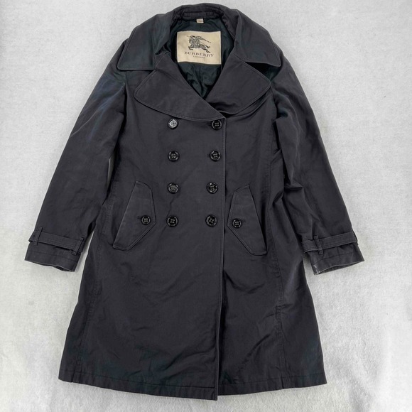 Burberry Women's Double Breasted Black Trench Coat Jacket Collared Size US 8 - Picture 1 of 13